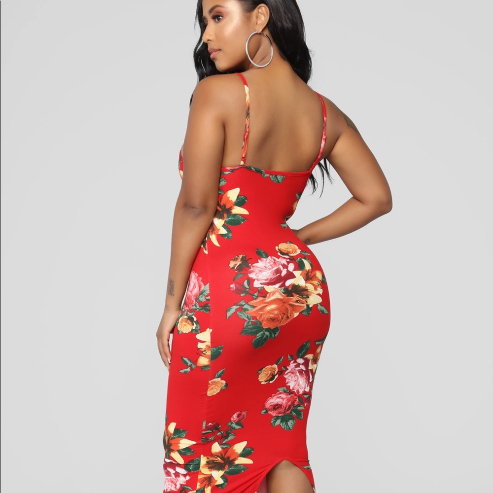 Fashion Nova Body Moves Midi Dress - Red Floral